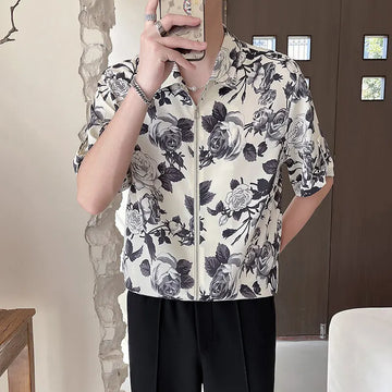 Grey Rose Button-Up Shirt